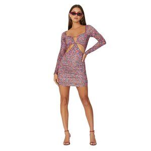 NWT AFRM Corinne Mini Dress Cut Out Red Ditsy - XS